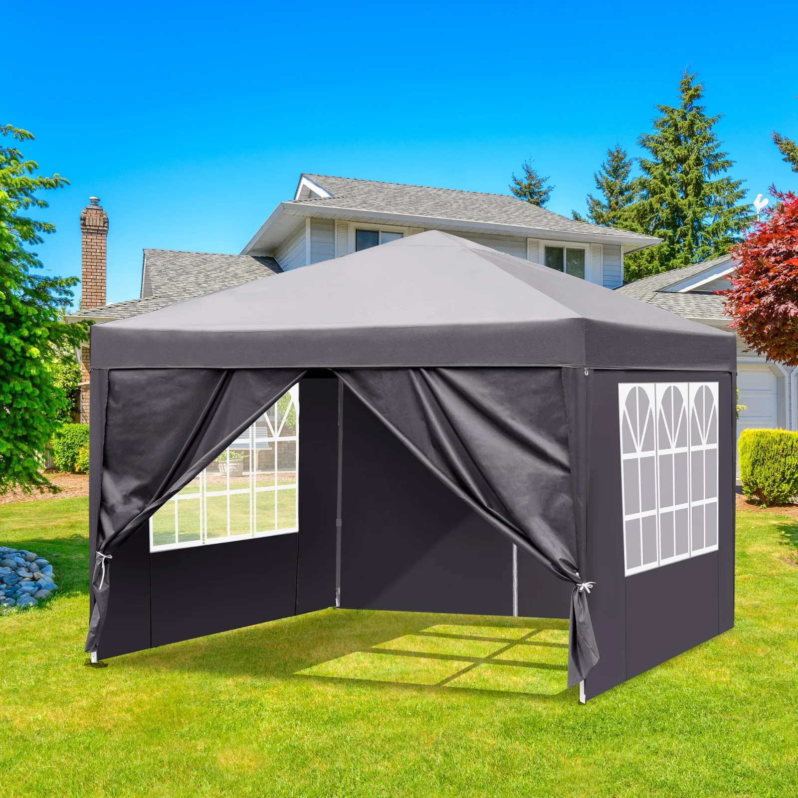 10' x 10' EZ Pop Up Gazebo Canopy Tent Camping Beach, 4 Walls, Portable Bag