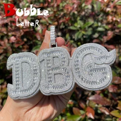 Bubble Letter Custom Solid Base Iced Out Pendant Personalized Name Necklace Women White Gold Plated Double Layer Hip Hop Jewelry