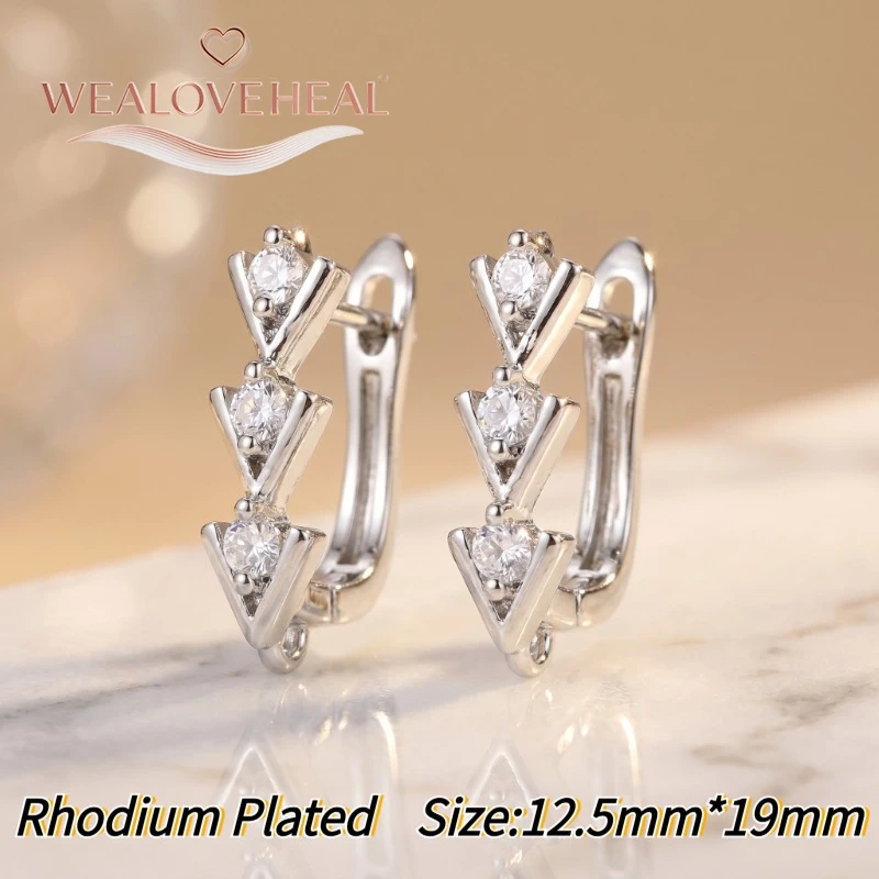 schmuckherstellung zubehör，18K Gold/Rhodium plattierte Hebelverschluss-Ohrringkomponenten, Messing-Pavé-CZ-Zirkon-Dreieckstab-Ohrhaken für DIY-Schmuckherstellung – Detail 18