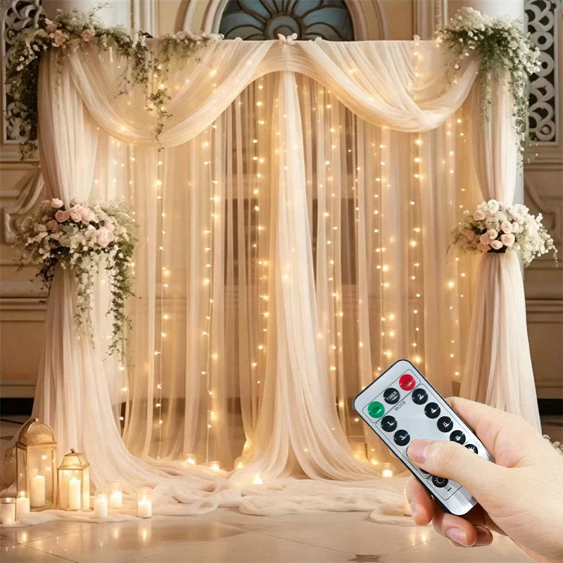 LED Curtain String Lights 8 Modes with Remote Control USB Plug Wedding Lights Bay Window New Year Room Halloween Christmas Decor