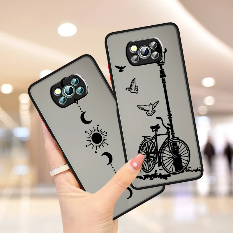

Bicycle Couple Street Lamp Art Frosted Translucent For Xiaomi Mi Poco X5 X4 X3 M6 M5S M5 M4 M3 F5 F4 F3 F6 Pro 5G Back