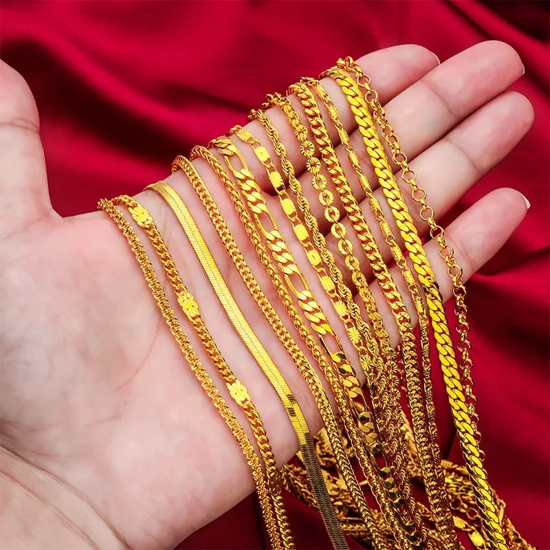 Women's 9999 24K real gold fried dough twist chain gold necklace fashion Fried Dough Twists gold jewelry necklace