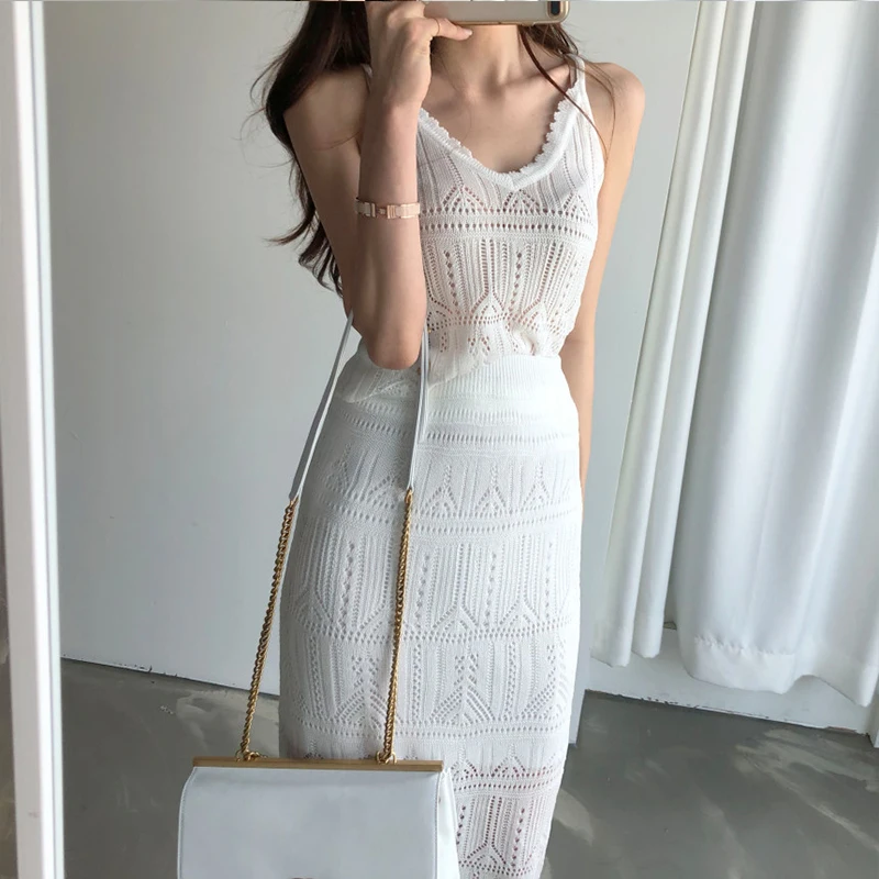 REALEFT Summer Lace Crochet 2 Pieces Women\'s Suits V-neck Tank Top and High Waist Wrap Skirts Outfit Sets Women 2024 New