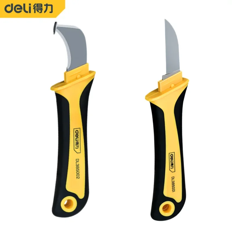 Deli 1Pcs Stainless Steel Hook Knife PVC Plastic Sheet Cutting Knife Electrician Cable Wire Stripping Knife Portable Hand Tools