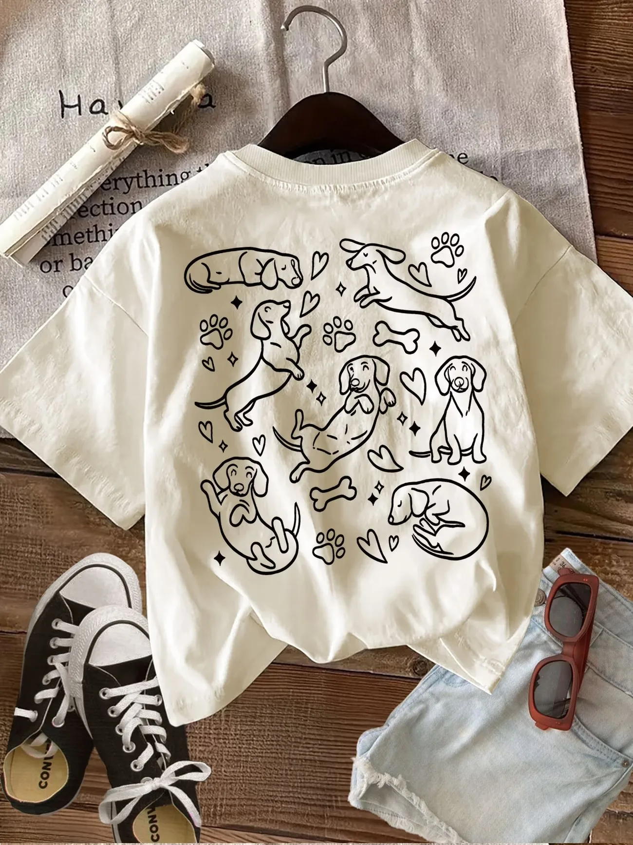 Art Funny Dog Graphic Cotton Harajuku Kawaii Print T-Shirt Soft Crew Neck Short Sleeve Top Vintage Shirt Women's Shirt