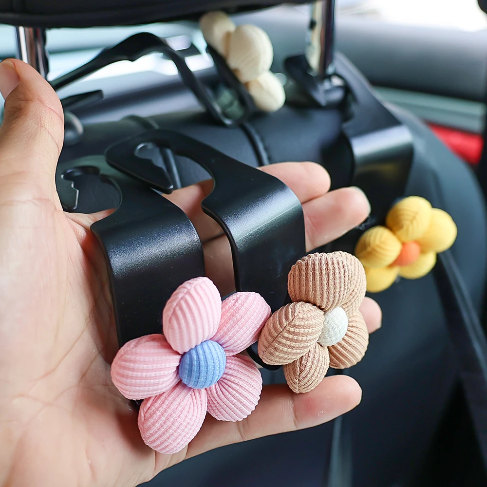 Multi-functional Car Hooks Small Flowers Seat Back Storage Supplies Bags Water Cups Key Bag Hooks Car Organizing Accessories