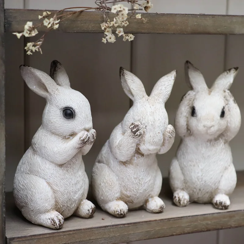 

Resin does not listen, does not look, does not speak rabbit ornament