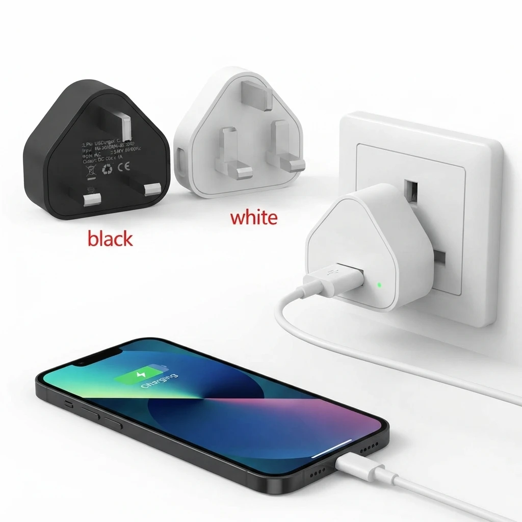 Home  white/black 1 Port USB 3 Pin UK Plug Wall Charger Power Adapter USB Charger 100-240V 50~60Hz Max 0.15A DC 5V 1A