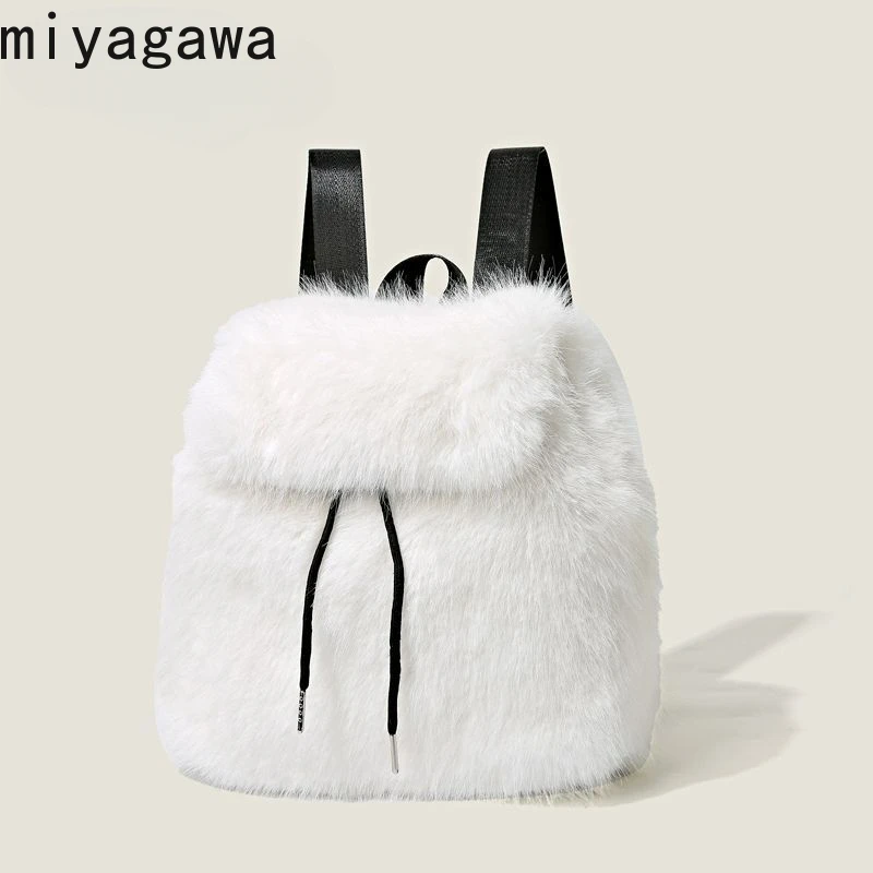 Miyagawa Fashion Korean Versatile Small Bag for Women New Autumn Winter Fashion Portable Backpack Plush and Fluffy Backpacks