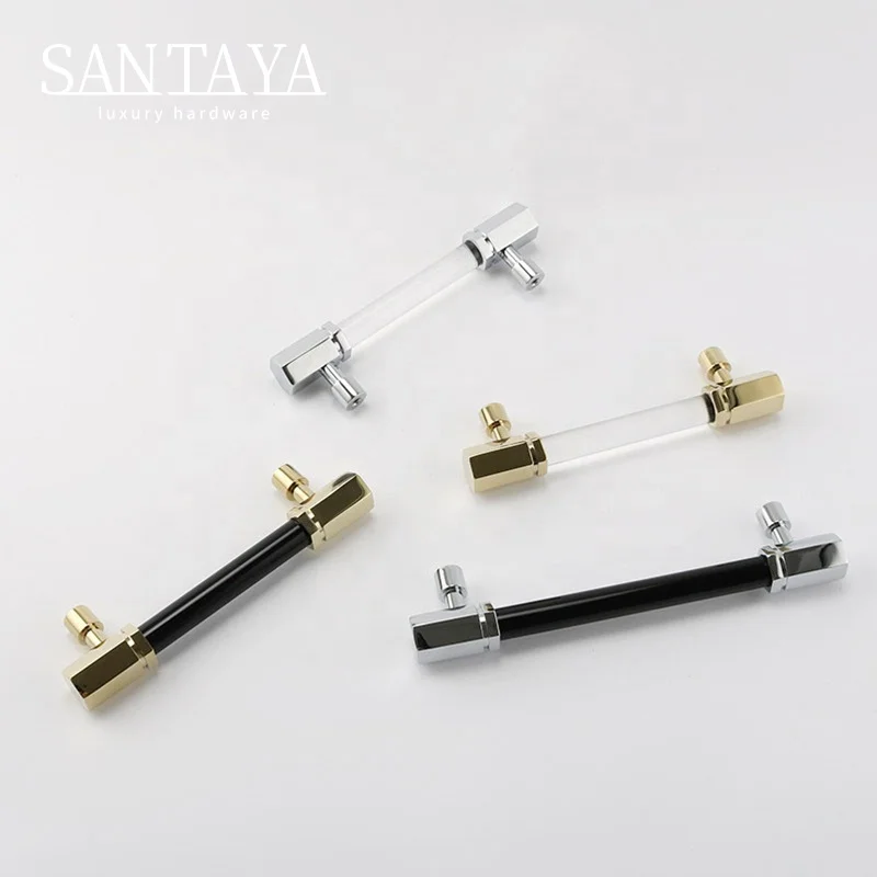 Santaya PVD Gold-plated Brass Acrylic Handles Kitchen Cabinet Pulls Bedroom Wardrobe Drawer Knobs Furniture Handle