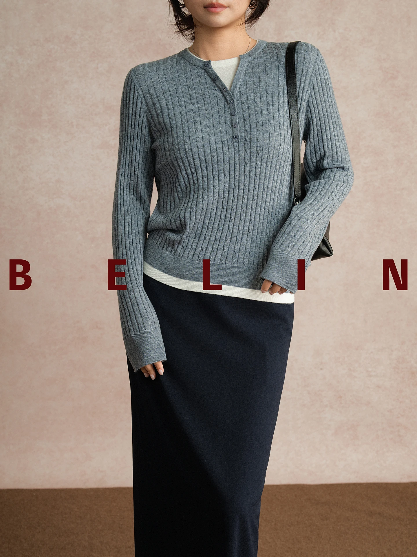 

Belin mat Sle Women's Long Sve V-Ne Knitted irt Button Design Slim Fit Base irt Spring Season Faion Top