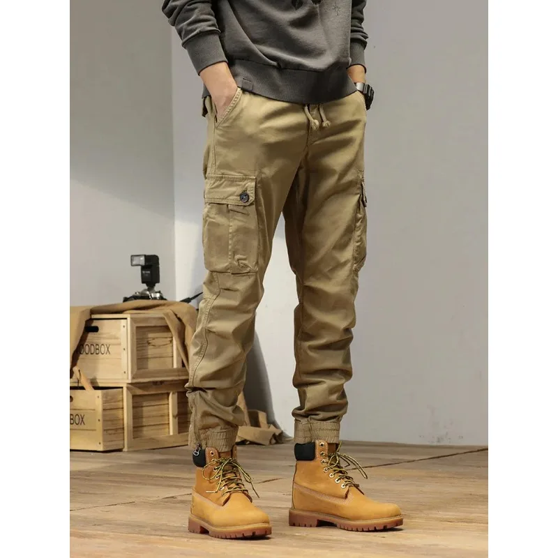

2025 New Multi-Pockets Spring Summer Cargo Pants Men Streetwear Zipper Leg Skinny Work Joggers Cotton Casual Tactical Trousers