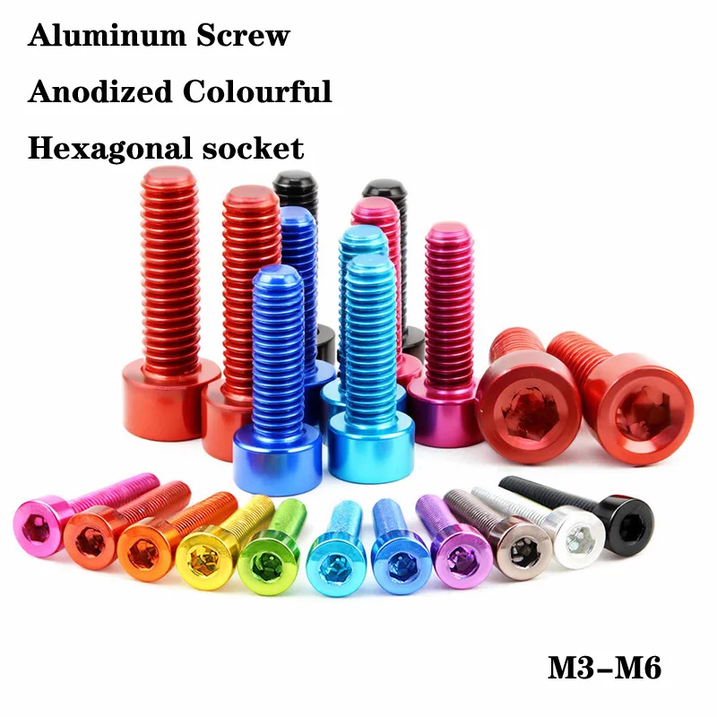 10pcs Aluminum Screw M3 M4 M5 M6 Anodized Colourful Aluminum Alloy Hexagon Hex Socket Cup Head Bolts Cylindrical Head Screw