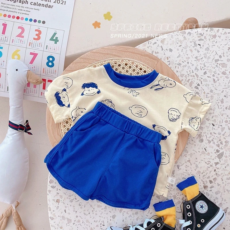 Summer Kids Clothes Cotton Suit Girls Sets Cartoon Tee and Shorts 2Pcs Casual Boys Suit Baby Girls Clothes