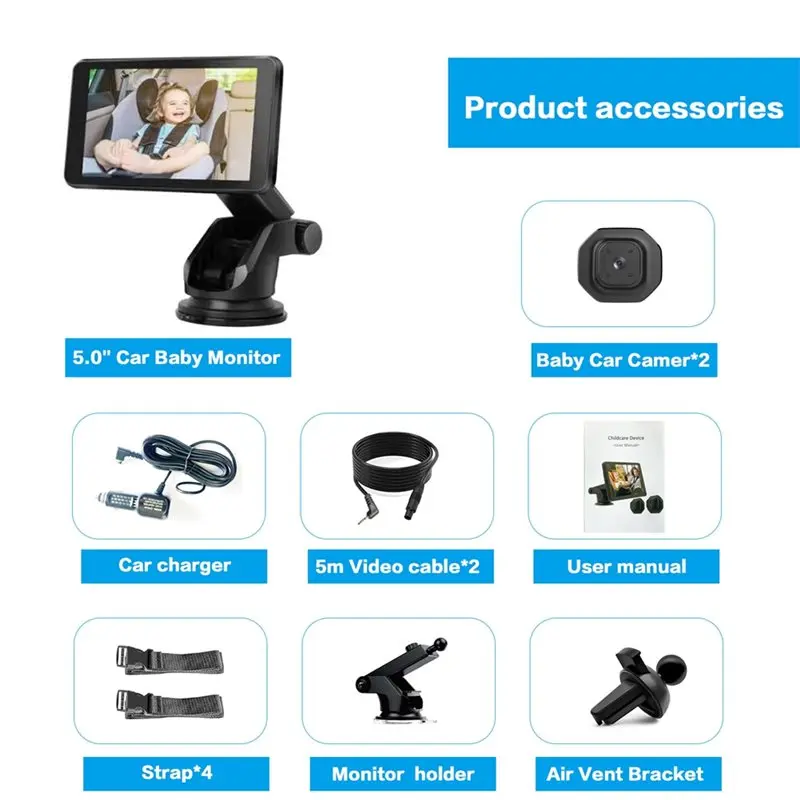 【BRILLIANT 】Car Baby Monitor 1080P Dual Lens, 5Inch IPS Screen, Adjustable Lenses, 2 Mounting Options, Rear Seat View