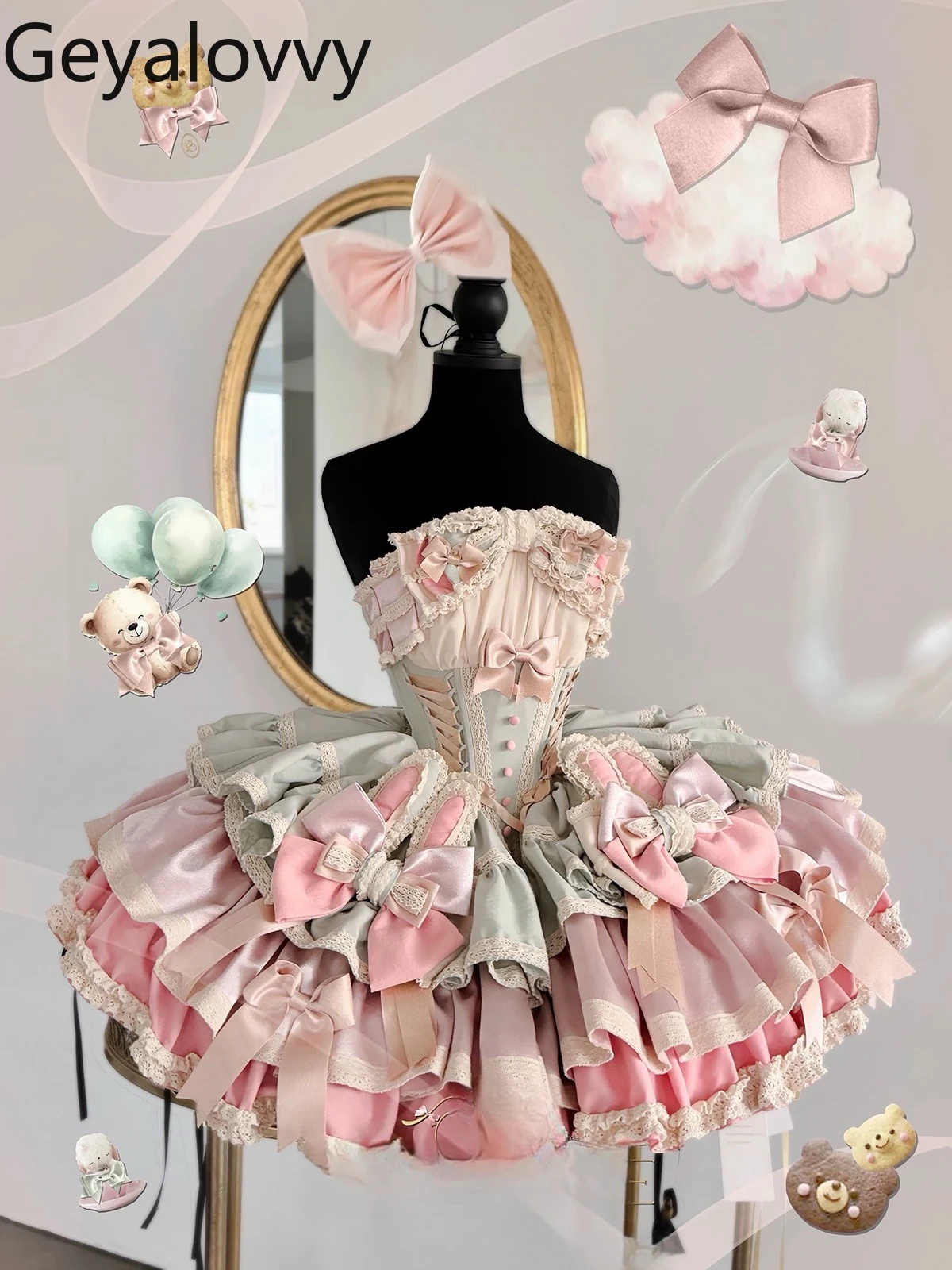 Doce estilo princesa arco cintura alta ombro fino sem mangas vestido verão nova cor rosa combinando festa de aniversário vestidos curtos