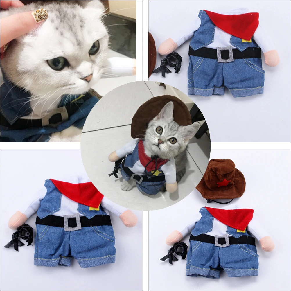 

Cat Transformed Outfit Cute Cowboy Costume Set Breathable Comfortable Clothing Small Dog Cat Clothes Kitten Wear Party Props