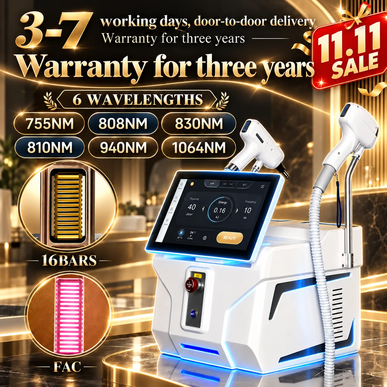 808 Diode Laser  Permanent Painless FAC 4 Wave 2 IN 1 5000W  Professional   Hair Removal Picosecond  Tattoo Removal Machine