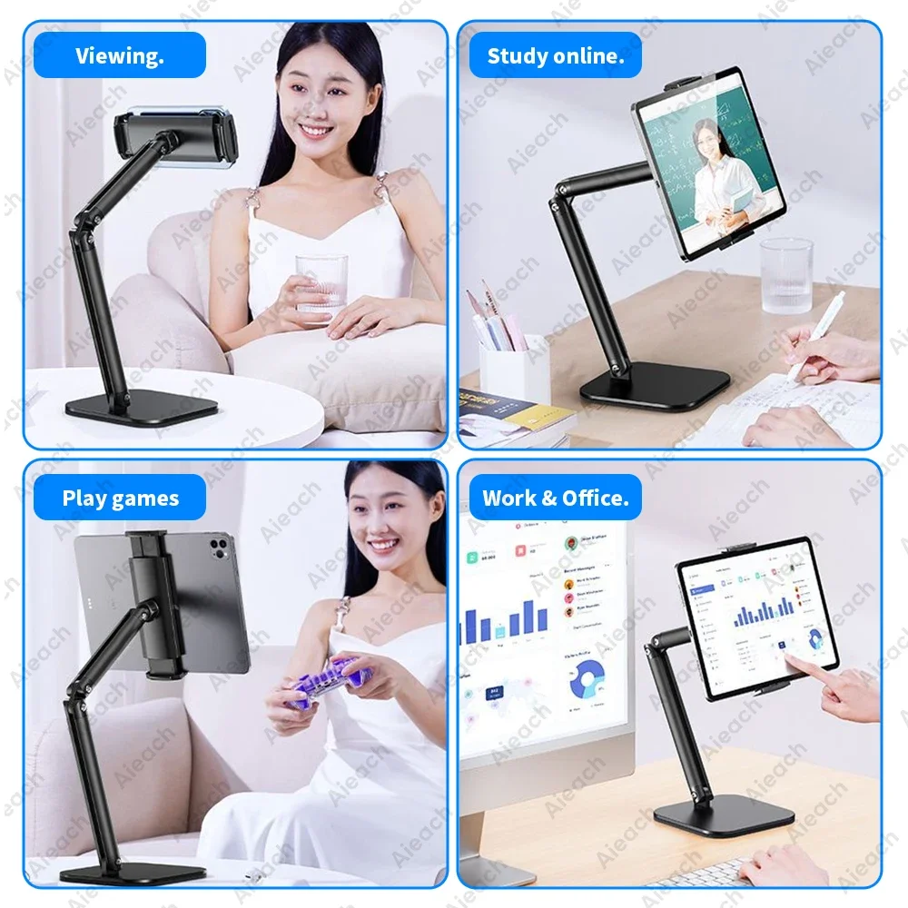 Tablet Stand Holder 15 in Adjustable Long Metal Flexible Arm for 4.7-13 in Phone iPad Stand Ergonomic Desktop Holder Multi-Angle