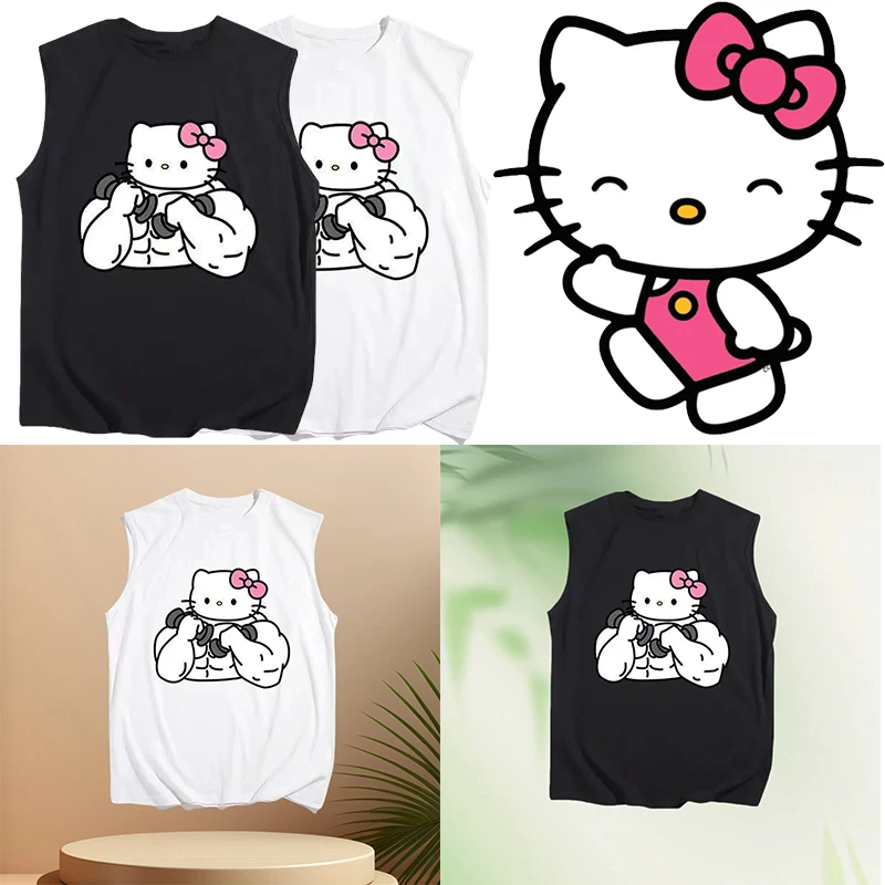 

Sanrio Hello Kitty Muscle Creative White Tank Top Anime Men Women Shoulder Sleeveless Trendy Summer Thin Solid Color Tank Top