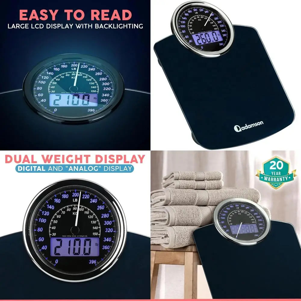 

2-in-1 Analog-Digital Scale: Tempered Glass, 400lbs Capacity, Large Display, Easy Read