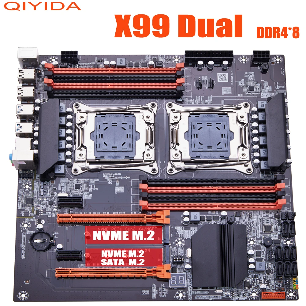 QIYIDA X99 Dual Motherboard X99 C612 Chip Supports LGA 2011-3 CPU DDR4 RAM NVME NGFF M.2 USB3.0 SATA3.0 PCI16X