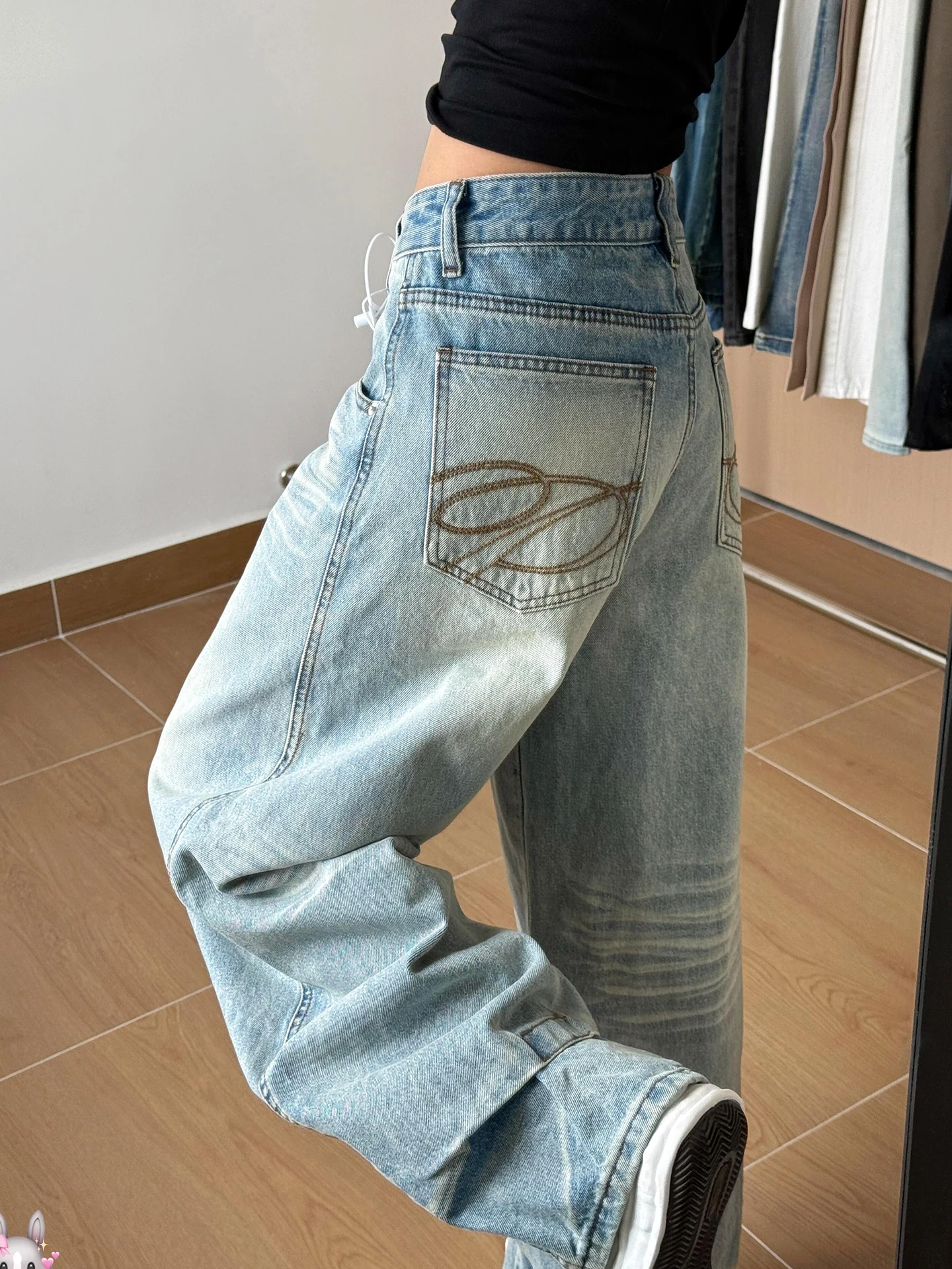 

Ретро джинсы большого размера для женщин: свободные, прямые, в пол, модные повседневные брюки с высокой талией из денима и хлопка