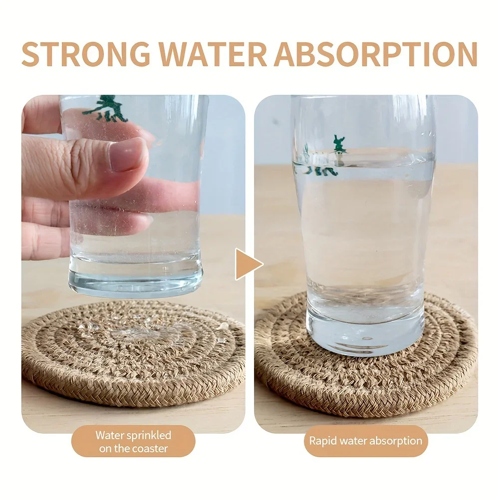 4 Stück saugfähige Getränkeuntersetzer, minimalistische Untersetzer aus Baumwollstoff mit Vliesfutter für Couchtisch-Heimdekoration – Detail 8