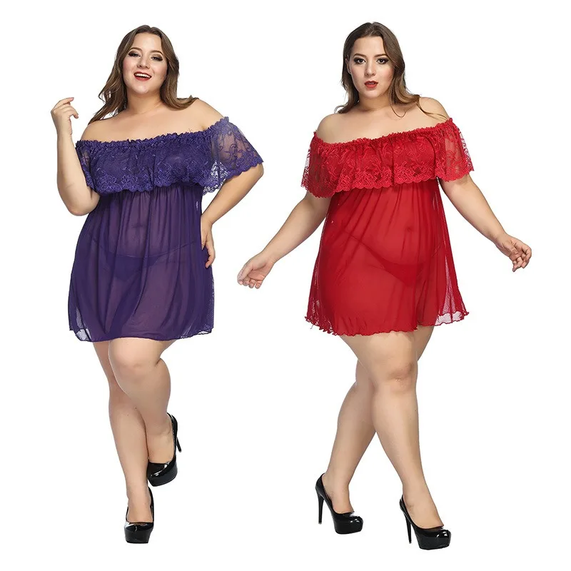 

Woman Night Dress with Lace Trim, Overweight Ladies, Women of 200 Pounds or More, Large-sized Sexy Nightgown Summer Dress