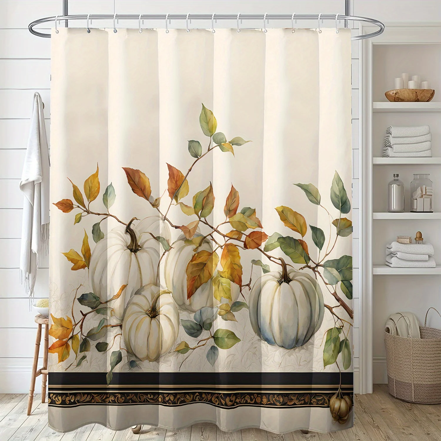 

1 шт. осенняя занавеска для душа с принтом тыквы и листьев, полиэфирная ткань, можно стирать в машине, подходит для украшения ванной комнаты