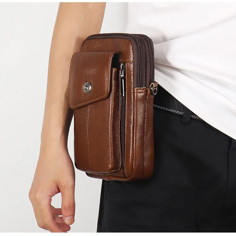 for Ulefone Armor 27T Pro+ RugKing 5 Pro Phone Case Shoulder Bag Genuine Leather Crossbody Bags Male Phone Bags Belts Flap