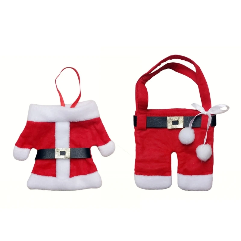 

Pair Of 2 Christmas Clothes and Pants Tableware Bags Holiday Cutlery Pocket Dropship