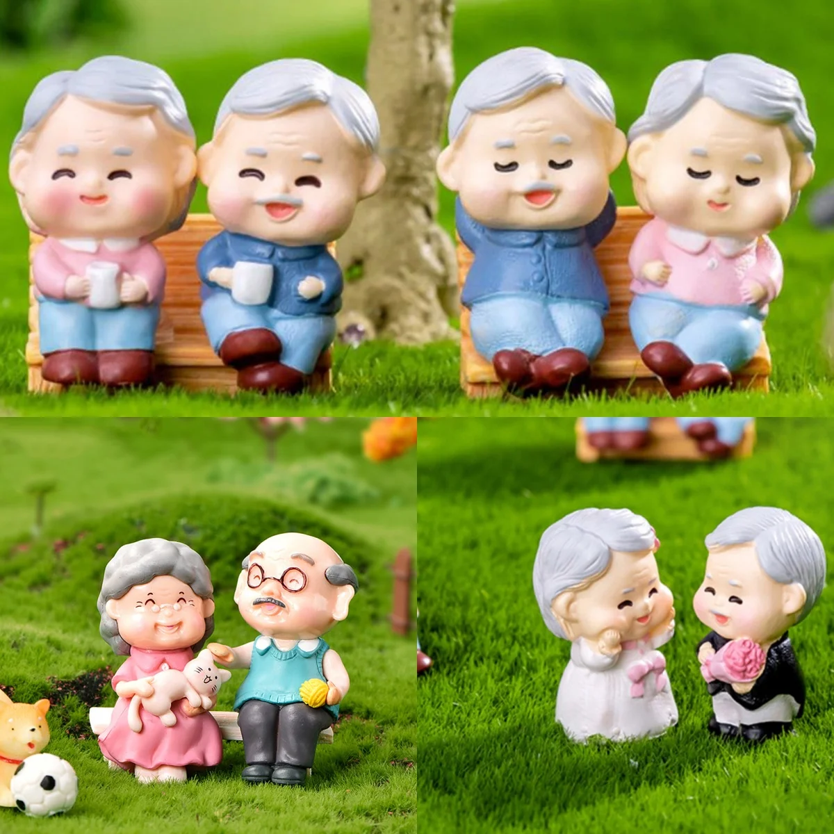 Sweety Lover Older Couple Ornament Mini Couple Figures Grandma Grandpa For Fairy Garden Figurines Miniature Home Decoration