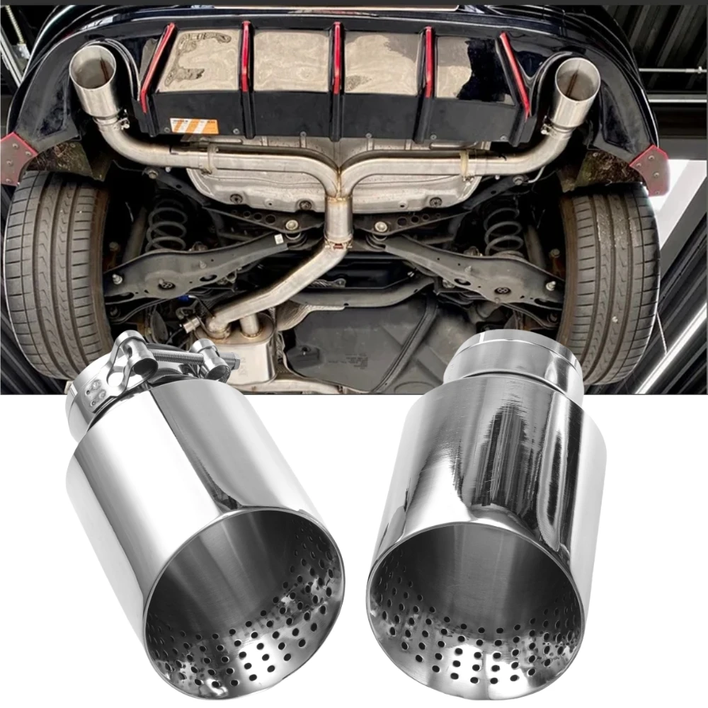

1 Pcs Car Exhaust Tip Silver 304 Stainless Steels Exhaust Pipes Exhaust System Muffler Tailpipe for All Car