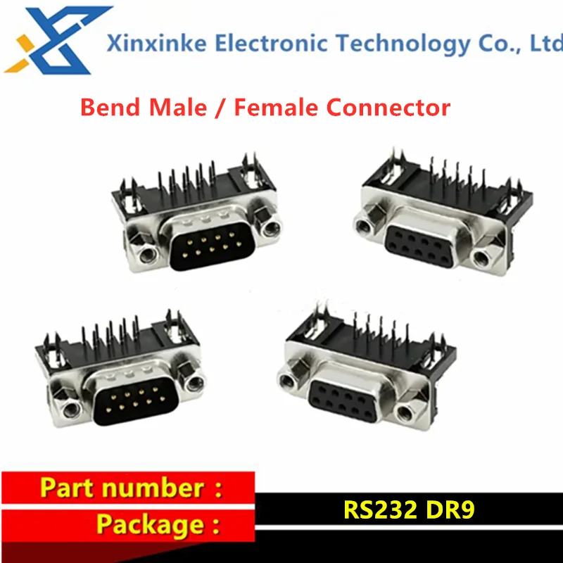 

10PCS RS232 DR9 9PIN Bend Male Female Connector Serial Port Welding Plate Type