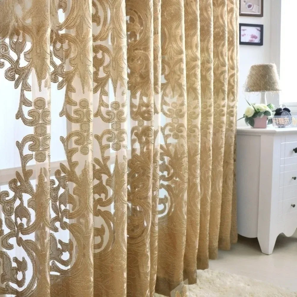 Custom Size Modern European Style Hollow Curtain Jacquard Luxury Curtains for Living Room Bedroom Dining Classic White Tulle