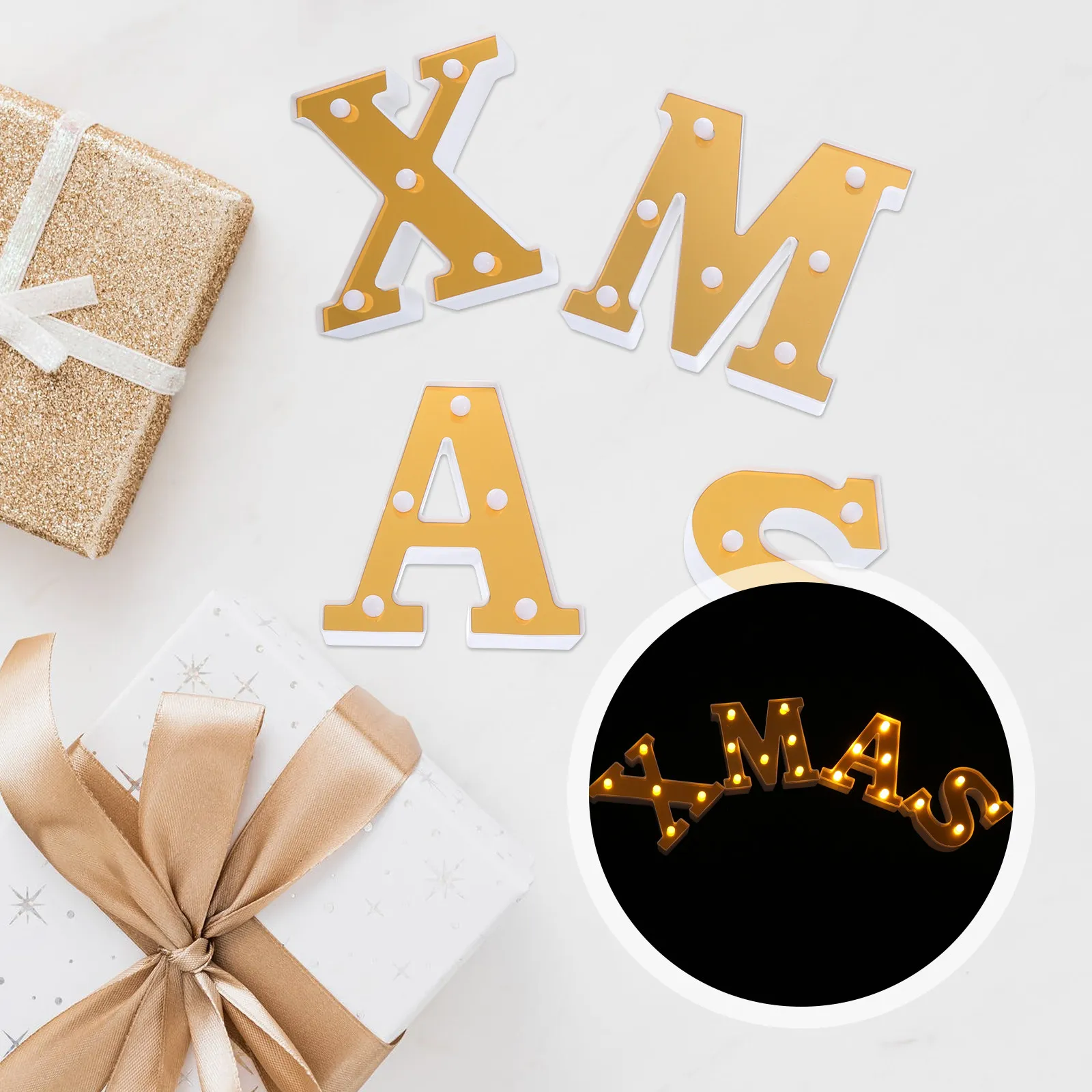 4Pcs LED Letter Light Night Lamp Decorative Sign for Christmas Party Bedroom Cafe Bar Restaurant Celebration Supply
