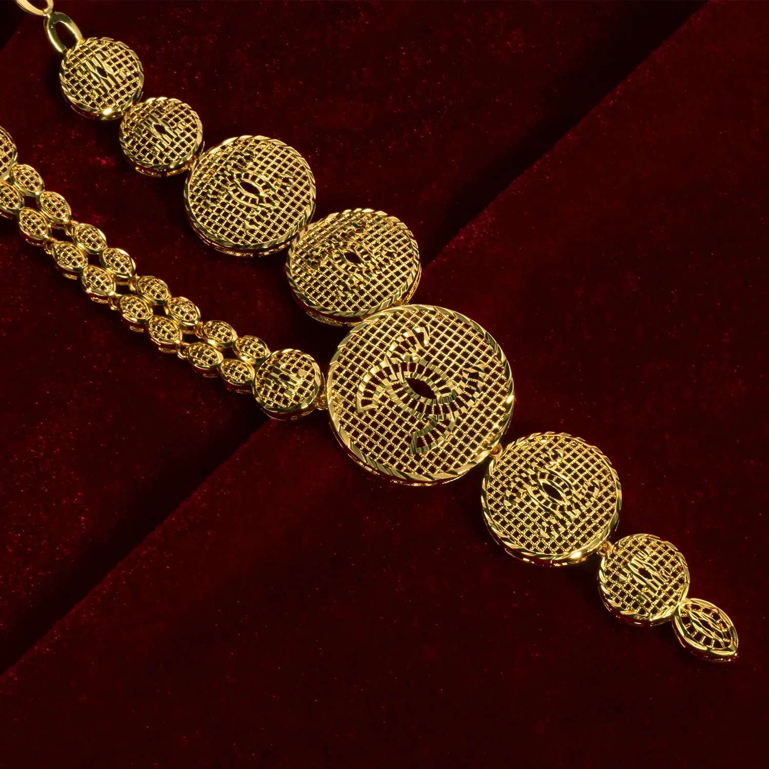GoldAether Dubai Africa 9999 24K Real Gold Women's Jewelry Set Middle Eastern Bridal Necklace Earring Ring Bracelet Four-Piece S