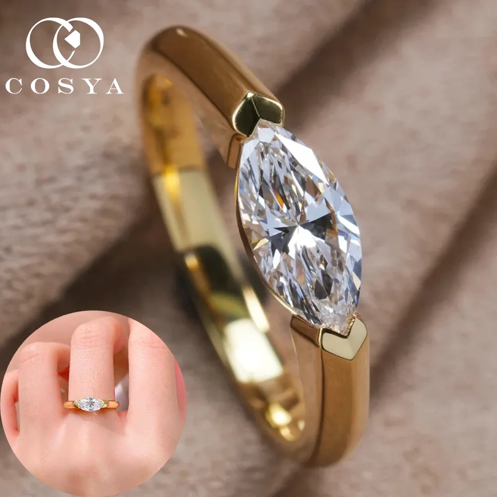 

COSYA S925 Серебро 5*10 мм Кольцо с цирконом огранки маркизы для женщин 18-каратное позолоченное обручальное кольцо с лабораторным бриллиантом Сверкающие ювелирные изделия в подарок