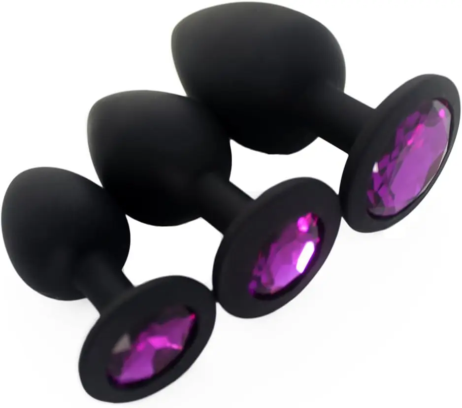 Delícia Oriental ®   Elite 3PCS Silicone Jeweled Anal Butt Plugs Brinquedos de Treinador Anal, Preto