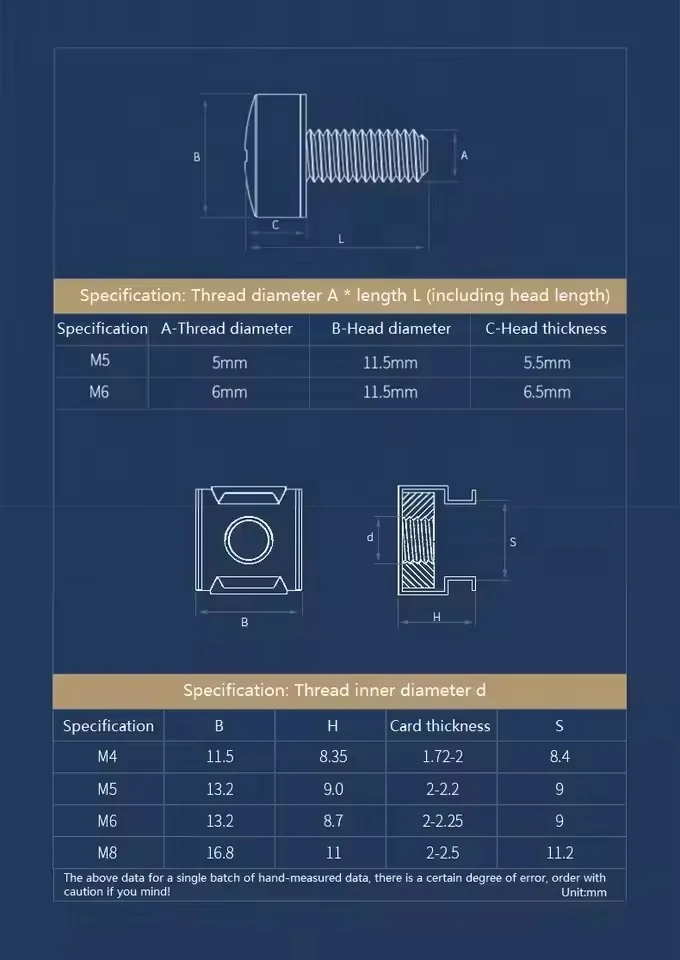for Rack Mount Server Cabinet Distribution Shelve Router M5 M6 304 Stainless Steel Crown Screw Cabinet Clamp Nut Combination Set