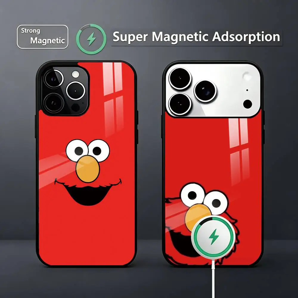 Cut Cartoon E-Elmo  Phone Case For iPhone17,16,15,14,13,12,11 Plus,Pro Magnetic Supports Magnetic Wireless Charging