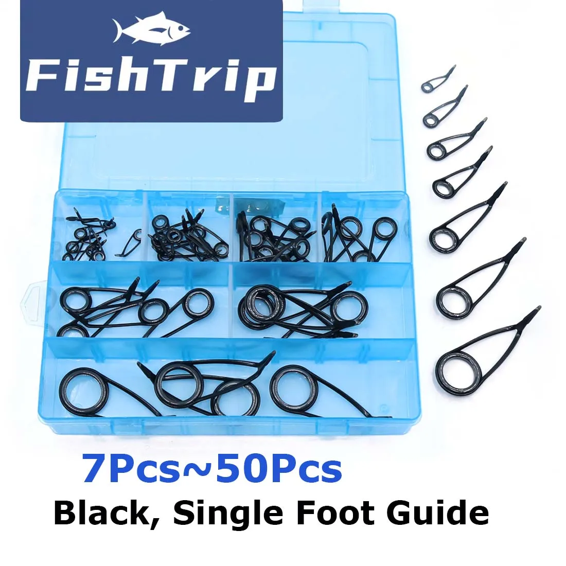 Fishing Rod Guide Repair Kit Higher Single Foot for Spinning Rod Stainless Steel Ceramic Ring Guide Replacement Kit 7~50pcs