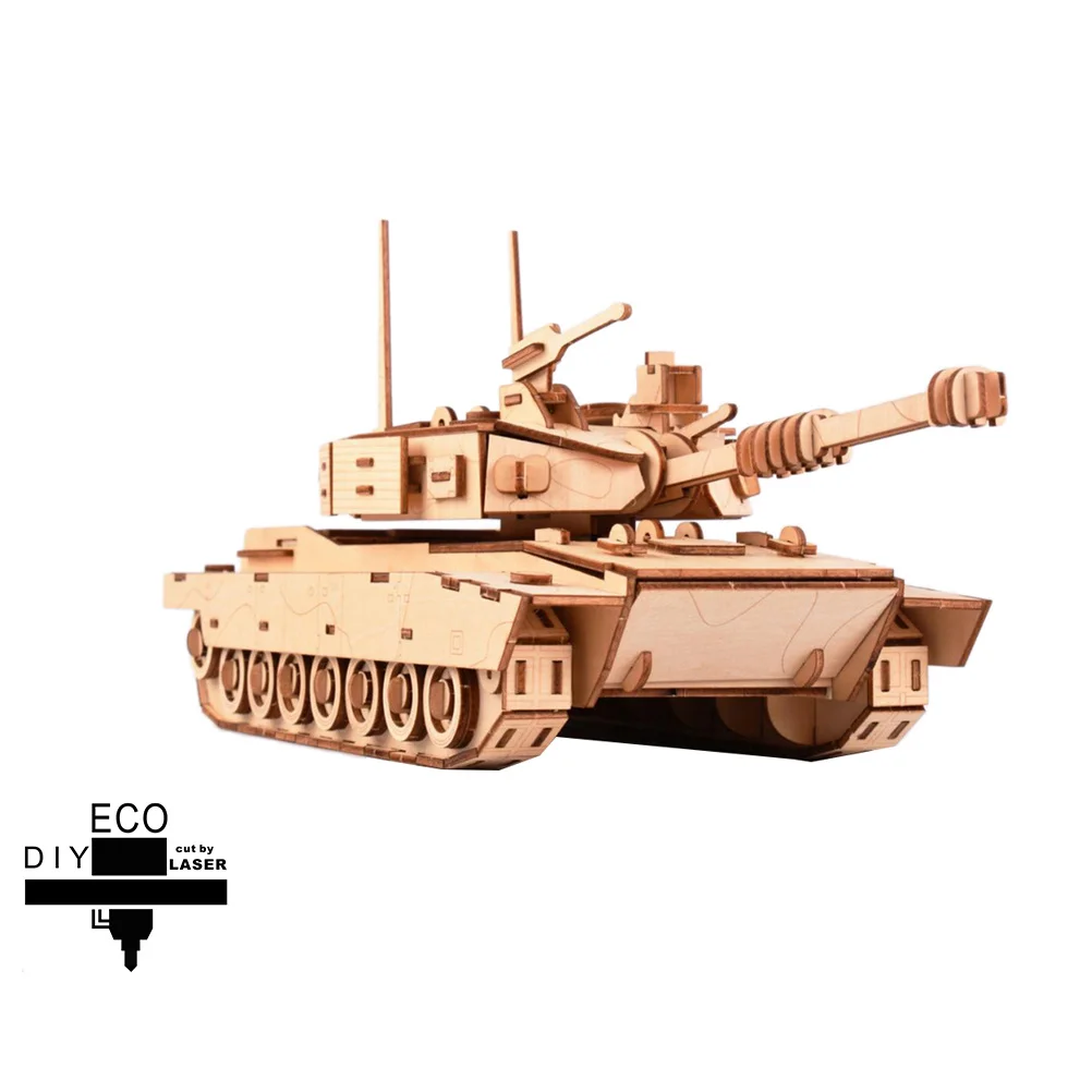 Rompecabezas 3D de madera cortada, tanque de gran tamaño de Color brillante, rompecabezas de madera educativo, juego de rompecabezas de construcción creativa suave