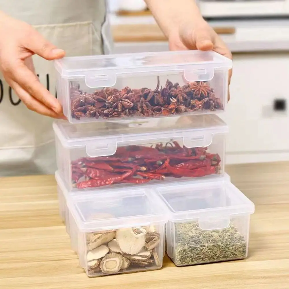 Practical Spices Storage Box Stackable Seasoning Storage Box Sealed Transparent Food Organizer Box Fresh-Keeping