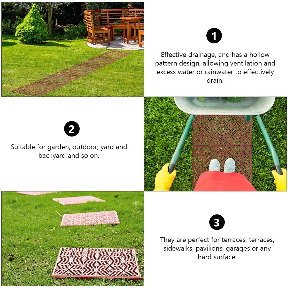 2Pcs Non-Slip Garden Floor Mats Plastic Splicing Tiles Waterproof Anti-Corrosion Drainage Hollow Design for Outdoor Yard Terrace