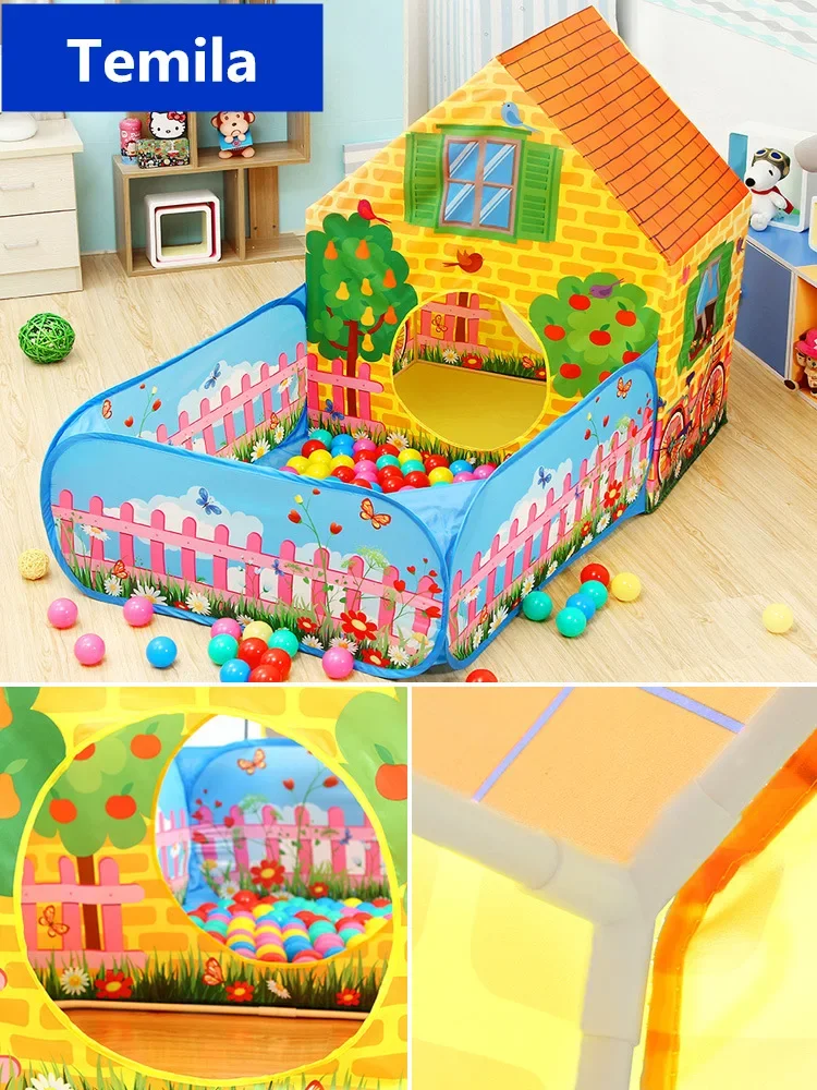 Portable Play Kids Tent with LED light Children Indoor Outdoor Ocean Ball pool game tent Castle Room House toy