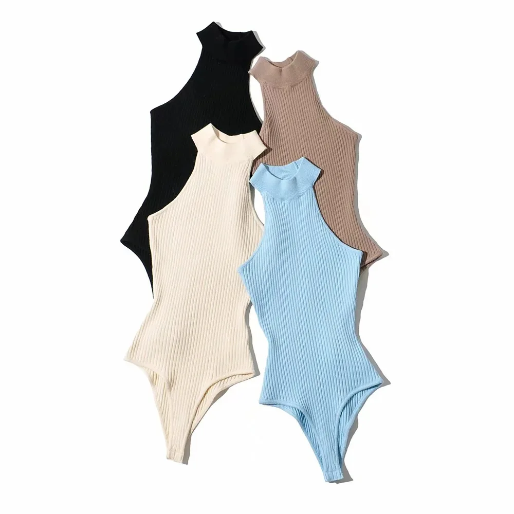 2022 Summer Elegant Sleeveless Bodysuit Women Sexy Fashion Stretchy Slim Solid Bodysuits Female Playsuits Chic Tops