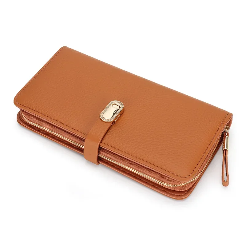 Lady Custom Name Elegant Luxury Long Wallet Large Capacity Versatile Card Holder Cowhide Phone Metal Button Fashion Clutch Purse