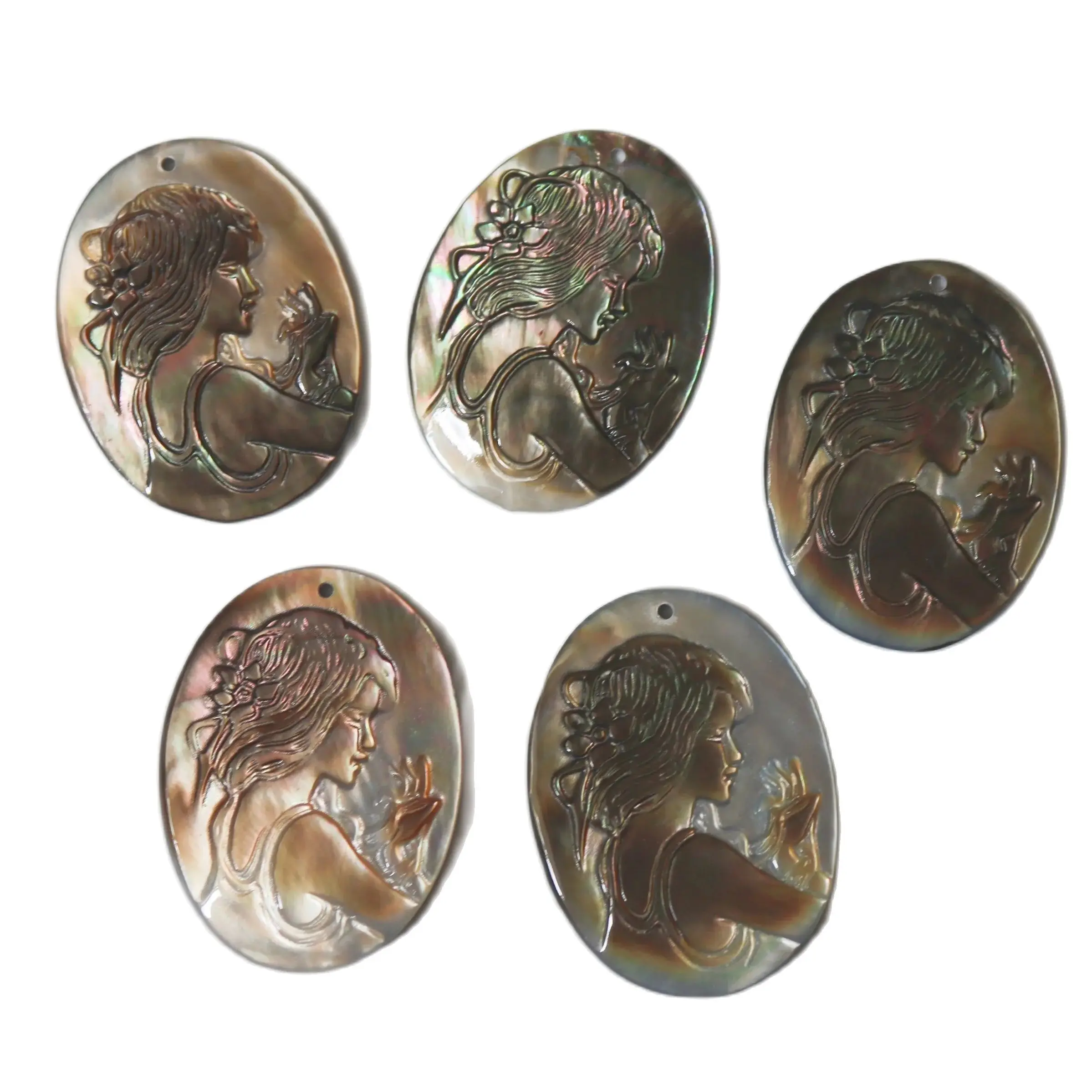 Vintage Natural Black Shell Cameo Lady Mother of Pearl 30mmX40mm  Jewelry Pendant Earrings  Making Craft Charms image 4